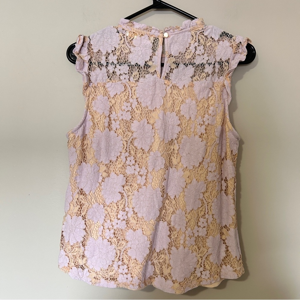 Monteau Pink Floral Lace Ruffle Sleeveless Top Size XL - Picture 2 of 6